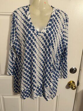 Mango Tango White & Blue Polka Dot Top - New Large Cache2